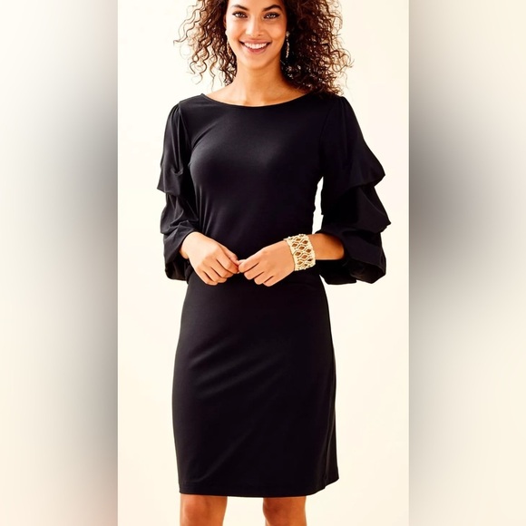 Lilly Pulitzer LEONIE DRESS IN ONYX Black Size Small Tiered 3/4 Sleeves Cocktail - Picture 5 of 9